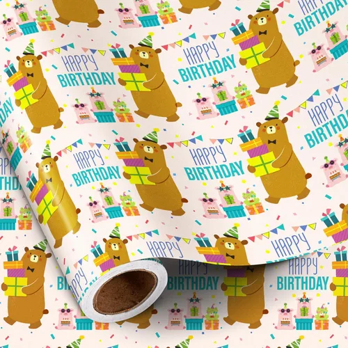 Miniatura 16 de RUSPEPA - Rollo de papel de regalo de cumpleaños para niñas, mini rollo, lindo diseño de ajolote y submarino con texto de feliz cumpleaños