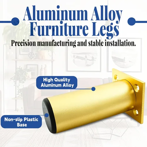 Miniatura 3 de Juego de 4 patas de muebles de aleación de aluminio de 4 pulgadas de altura, patas ajustables de gabinete de 1.5 pulgadas de diámetro, patas Dorado