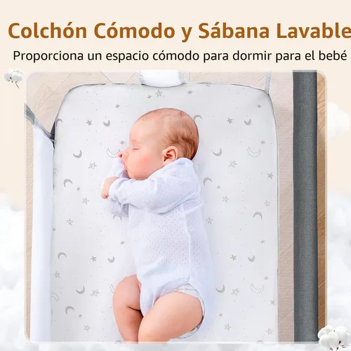 Miniatura 5 de Ezebaby Cuna junto a la cama para bebé, moisés portátil junto a la cama para recién nacidos con ruedas, cesta de almacenamiento, ajustable a 7 Gris