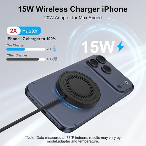 Miniatura 2 de Cargador inalámbrico magnético para iPhone 17e Mag-Safe, 2 unidades, cargador inalámbrico magnético de 15 W, almohadilla de carga rápida para iPhone