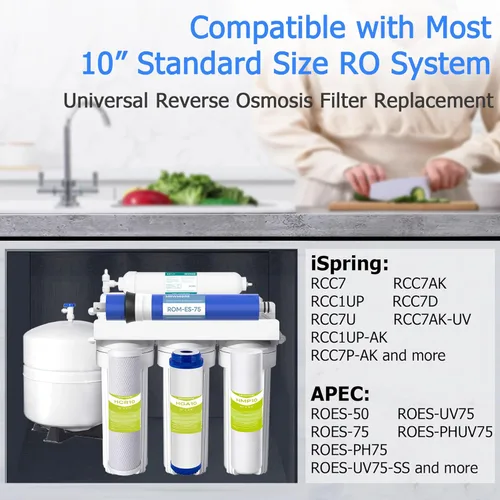 Miniatura 2 de Juego de filtros de repuesto para sistema de ósmosis inversa 75G GPD de 5 etapas 1 año, kit de sistema de filtro de agua RO para debajo