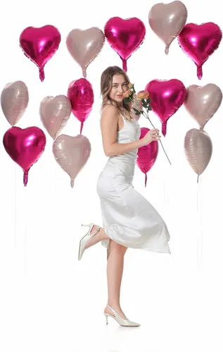 Miniatura 3 de Giga Gud 30 globos de papel de aluminio, de 18 pulgadas, rosa intenso y rosa macarrón, con tema de amor, perfectos para proponer matrimonio, boda