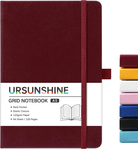 Miniatura 52 de Cuaderno punteado, diario, 5.3 x 8.26 pulgadas, tapa dura, prémium, papel grueso, doble espiral, bandas, cuero negro sintético, lazo para bolígrafo