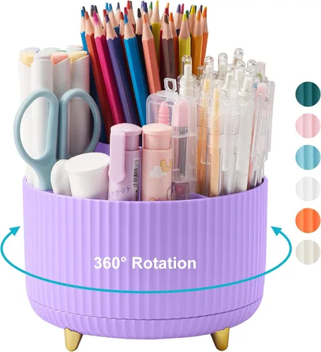 Miniatura 9 de Organizador de escritorio para lápices y bolígrafos, 5 ranuras, rotación de 360 grados, organizadores de escritorio para lápices y bolígrafos