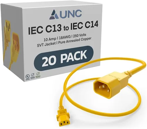 Miniatura 12 de UNC Cable de alimentación PDU C13 a C14, 1.5 pies, paquete de 20 unidades, negro, 10 amperios, SJT 250V, certificación UL, cable de extensión IEC