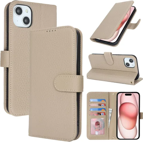 Miniatura 22 de Zouzt Funda para iPhone 11 de 6.1 pulgadas de piel auténtica con 4 ranuras para tarjetas, tarjetero con bloqueo RFID, tapa magnética, función atril