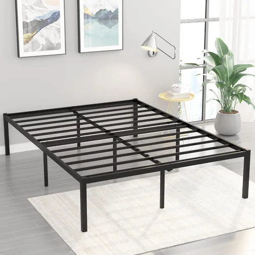 Miniatura 10 de Weehom Marco de cama de tamaño matrimonial de 16 pulgadas, plataforma de metal, no necesita somier, base de colchón, soporte de listones de acero