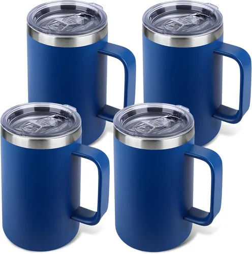 Miniatura 36 de Taza de café aislada de 22 onzas con asa y tapa a prueba de fugas, vaso de viaje de acero inoxidable de doble pared para viajes, oficina, hogar