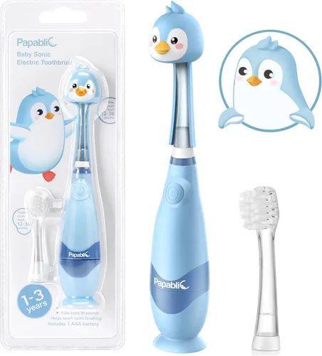 Miniatura 12 de Papablic Cepillo de dientes eléctrico sónico para niños de 1 a 3 años, cepillo de dientes eléctrico para bebé con bonita cubierta de reno
