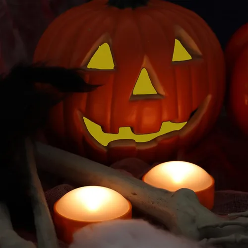 Miniatura 6 de Paquete de 2 luces de calabaza de Halloween con control remoto/temporizador, velas LED que funcionan con pilas, luces naranjas sin llama, velas