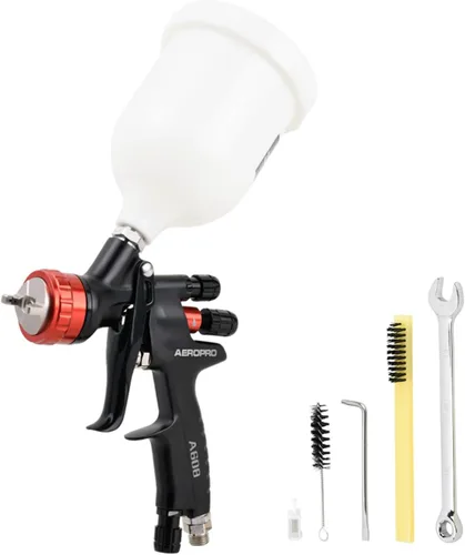 AEROPRO Tools A608 HVLP Pistola de rociado de aire, boquilla de 1.3mm, taza de plástico de 600cc, pistola de pintura para autos, pistola de pintura