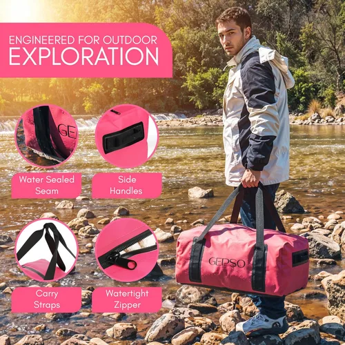 Miniatura 2 de Bolsa de lona impermeable de 50 litros Bolsa seca resistente con parte superior con cremallera, bolsillos interiores y asas reforzadas Bolsa