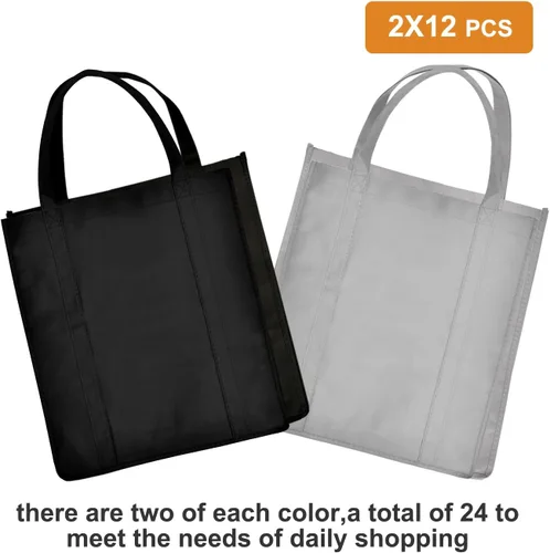 Miniatura 4 de JERIA Paquete de 24 bolsas de comestibles reutilizables, bolsas de compras grandes y plegables lavables, bolsas de mano resistentes con asas Negro