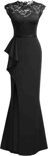 Miniatura 3 de MISSMAY Vestido largo de boda formal sin mangas con encaje floral retro para mujer