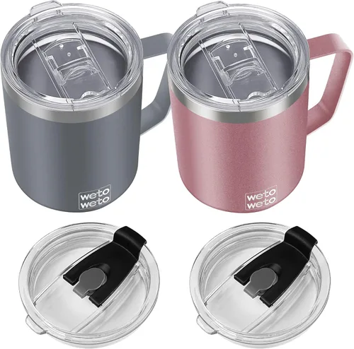Miniatura 15 de WETOWETO Taza de café de 14 onzas, taza de campamento aislada al vacío con tapa, vaso de viaje de acero inoxidable de doble pared, taza de café