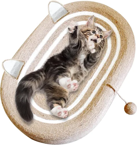 Cama rascador para gatos 3 en 1, tabla rascador de sisal para gatos, almohadilla ovalada para arañazos de gatos, duradera para rascar, cama redonda