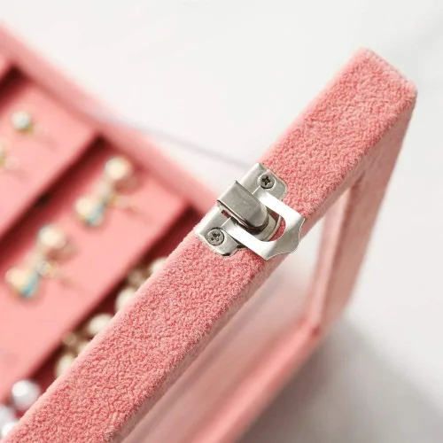 Miniatura 7 de Wudygirl Organizador de joyas, bandeja de terciopelo para joyas, caja de joyería de 24 rejillas con tapa, apilable, almacenamiento de joyas