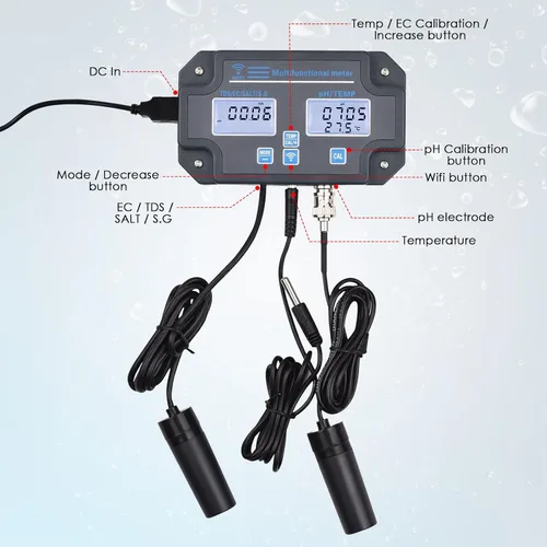 Miniatura 4 de Probador inteligente de calidad del agua, monitoreo de aplicación inalámbrica las 24 horas de pH EC TDS Salinidad SG Temperatura, Montable
