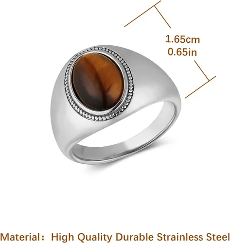 Miniatura 6 de HZMAN Anillo de boda de acero inoxidable gótico con piedra de ojo de tigre grande para hombres y mujeres, tamaño 7-14, Metal,
