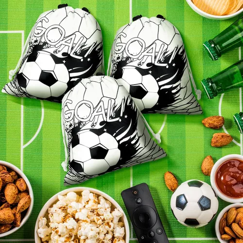 Miniatura 6 de Xuhal 24 bolsas con cordón de fútbol, recuerdos de fiesta de fútbol, bolsas de regalo de golosinas, mochila deportiva con cordón para pelota