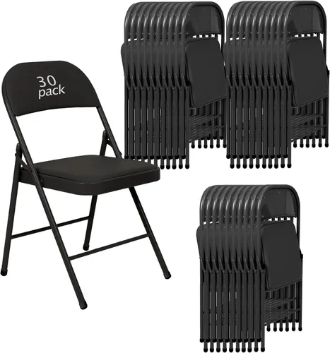 Miniatura 8 de Juego de 4 Sillas Plegables Tapizadas en Negro - Cómodas Sillas Apilables Portátiles para Interior y Exterior, Eventos, Fiestas, Oficina, Boda Negro