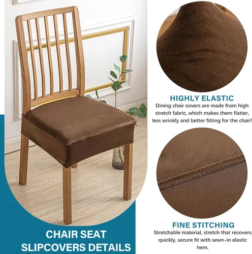 Miniatura 5 de Soft Dining Chair Seat Covers Set of 6, Velvet Seat Covers for Dining Room Chair Removable Washable Dining Room Chair Covers-Brown-6 Piece Marrón