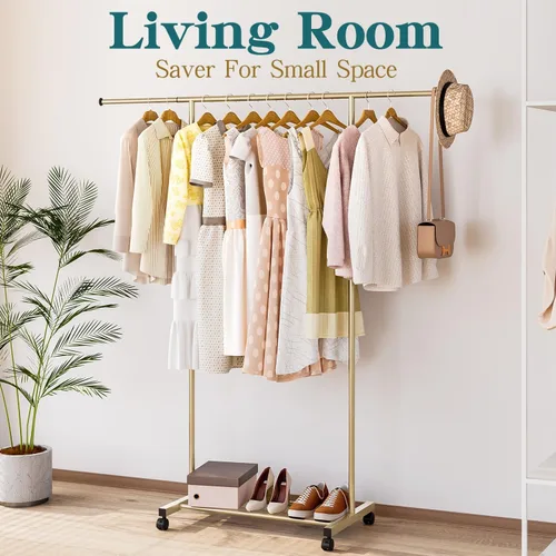 Miniatura 8 de SUOERNUO Perchero con ruedas para colgar ropa, perchero de metal portátil para dormitorio, lavandería, sala de estar