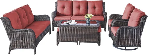 Miniatura 109 de Rilyson Mecedora de mimbre - Juego de 2 sillas mecedoras de mimbre para patio, sillas mecedoras de ratán para porche al aire libre, terraza, jardín