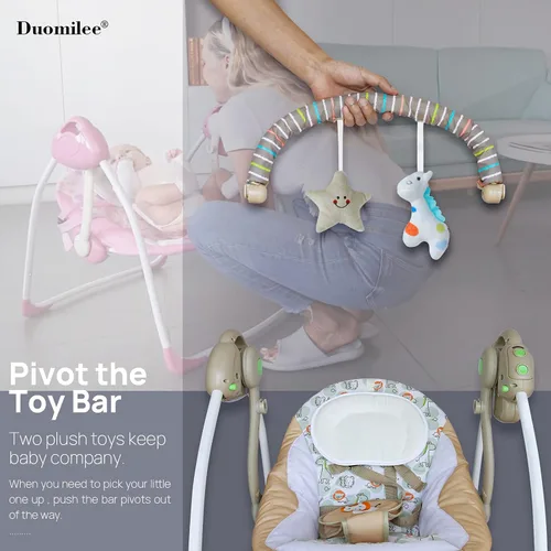 Miniatura 5 de Silla mecedora eléctrica para bebé, columpio portátil para bebé con caja de vibración de música inteligente, columpio para resistencia a la carga