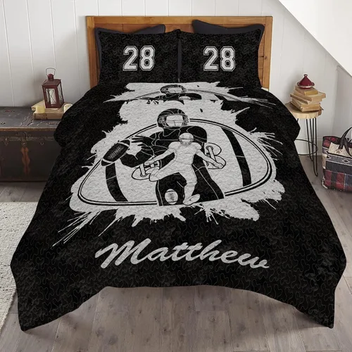 Miniatura 9 de Juego de cama de fútbol para niños, juego de edredón personalizado con nombre y número, edredón deportivo tamaño matrimonial, edredón con estampado