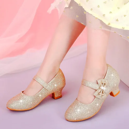 Miniatura 2 de Dufannie Zapatos de vestir para niñas, zapatos de tacón bajo de princesa, zapatos planos con purpurina para bodas y fiestas