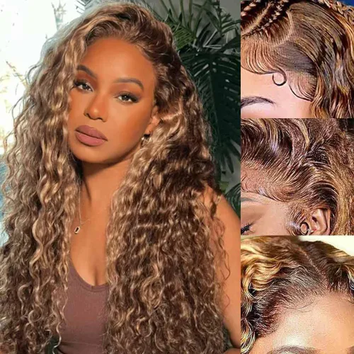 Miniatura 50 de Peluca de encaje frontal de 30 pulgadas, cabello humano prearrancado de densidad 180, peluca de encaje frontal brasileña con cabello húmedo y Encaje