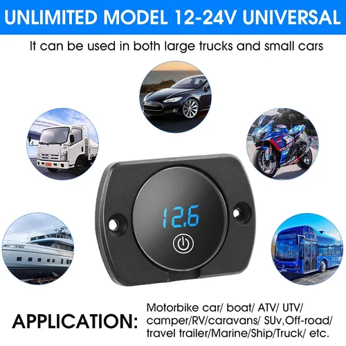 Miniatura 7 de 2 voltímetros de pantalla LED de 5 a 48 V CC para automóvil, medidor de voltaje digital impermeable con interruptor táctil para barco, vehículo