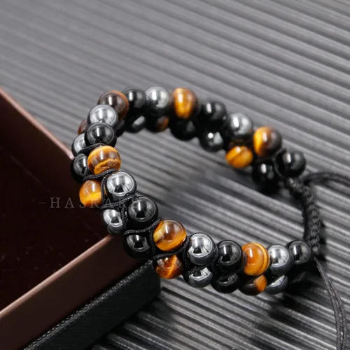 Miniatura 7 de HASKARE Triple Protection Bracelet, Genuine Tigers Eye Black Obsidian and Hematite 8mm Beads Bracelet for Men Women, Crystal Jewelry Stone Bracelets