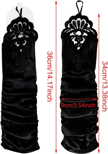 Miniatura 2 de PENTA ANGEL Guantes largos negros de ópera de los años 20 con trabillas para los dedos, elásticos sin dedos, bordado floral, lentejuelas, satén