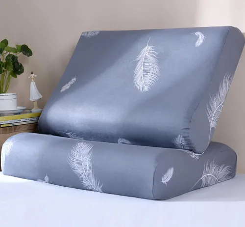 Miniatura 2 de Fundas de almohada de algodón con estampado a cuadros para contorno de cuello de espuma viscoelástica con cremallera (estilo A) Almohada de espuma