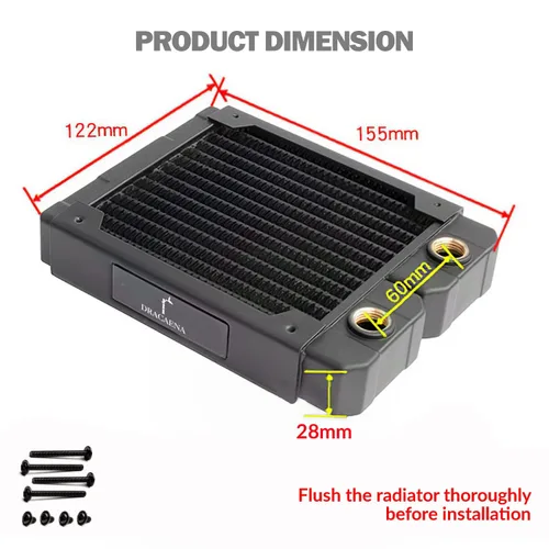 Miniatura 6 de greenDracaena.io 120mm - 28mm/1.1 pulg. de espesor Radiador de computadora, Enfriador de agua de cobre de 14 tubos para disipador de calor de CPU