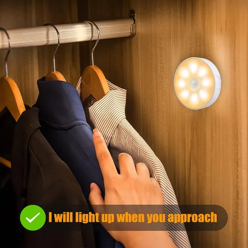 Miniatura 7 de Paquete de 3 luces con sensor de movimiento, 8 LED de luz nocturna recargable, con cable USB y parche magnético, 3 modos, luz de pared segura Blanco