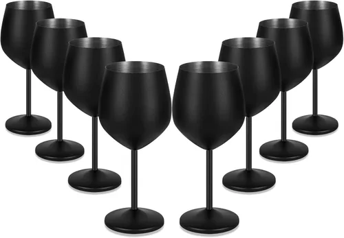 Miniatura 28 de Lifecapido Juego de 6 copas de vino de acero inoxidable, copas de vino coloridas de acero inoxidable de 18 onzas, copas de vino de metal con tallo