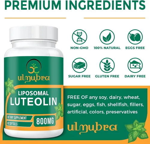 Miniatura 6 de Ulmubra Suplemento de luteolina liposomal de 800 MG, máxima absorción, suplemento antioxidante premium para el cerebro y el bienestar general, 120