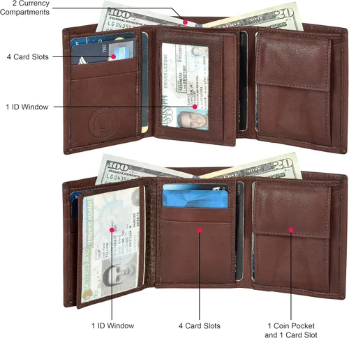 Miniatura 4 de Billetera delgada y compacta con solapa para niños y bolsillo para monedas, Café Oscuro, 3.3 4" x 3", Cartera triple