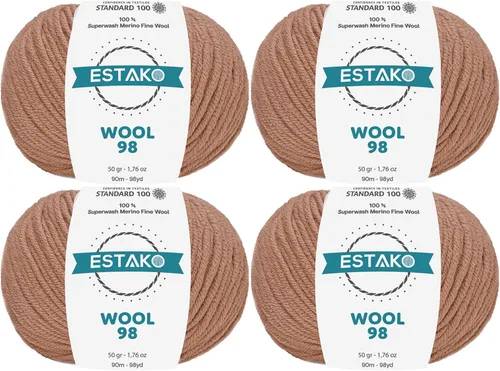 Miniatura 21 de Estako Lana 98 100% Lana Merina Superwash Lana Media Lana Lana Suave Tejido y Crochet Hilo 1.76 oz (50gr) 98 yds (295.3 ft) (6147 - Off White)