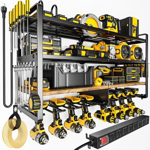 Miniatura 9 de POKIPO Organizador grande de herramientas eléctricas de 49.5" de ancho con estación de carga, estante de utilidad resistente de 4 capas soporta 800