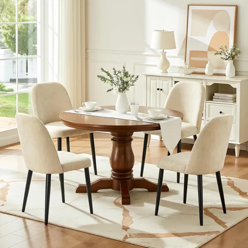Miniatura 15 de Juego de 2 sillas de comedor tapizadas, sillas de comedor de tela moderna de mediados de siglo, sillas de cocina con asiento acolchado y patas