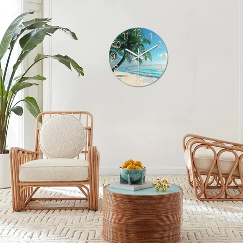 Miniatura 2 de XFM Reloj de pared de playa, silencioso, sin tictac, funciona con pilas, reloj de pared de 12 pulgadas con palmera tropical azul océano azul Blue7