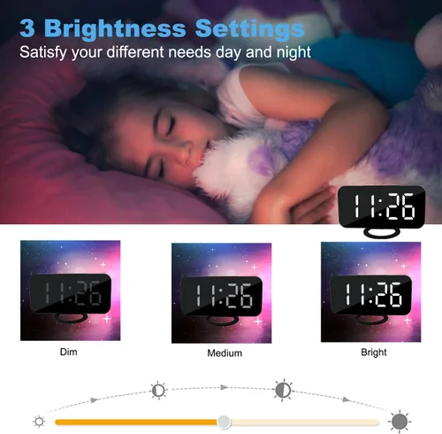 Miniatura 3 de Reloj Digital con Pantalla Grande, Relojes Despertadores LED Eléctricos con Superficie de Espejo para Maquillaje con Modo de Atenuación, 3 Niveles