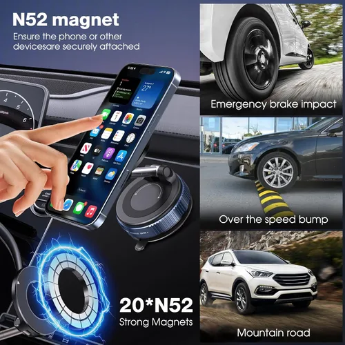 Miniatura 3 de Soporte magnético de teléfono giratorio de 360°, plegable y retráctil con ventosa para automóvil, gimnasio, espejo, superficie lisa, compatible