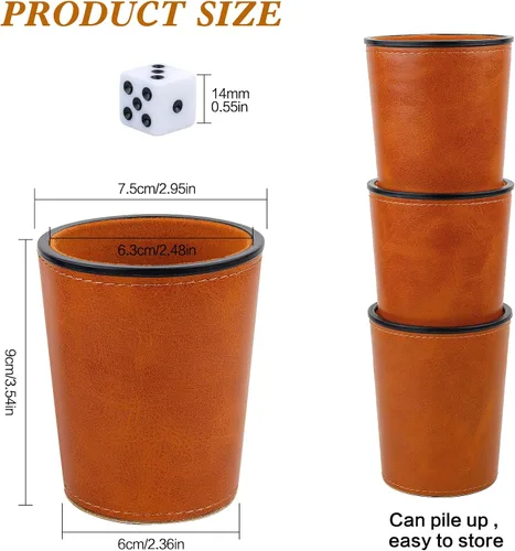 Miniatura 4 de Juego de tazas de dados con forro de fieltro de cuero PU de Reriver, 6 tazas silenciosas mezcladoras de dados con 36 dados para juegos de Bar Party