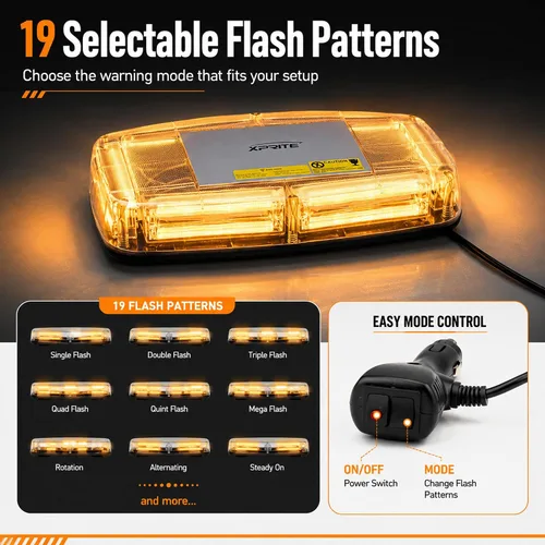 Miniatura 4 de Xprite COB LED Luces Estroboscópicas de Baliza Ámbar para Techo con Base Magnética 19 Patrones Intermitentes, Luz de Advertencia de Seguridad