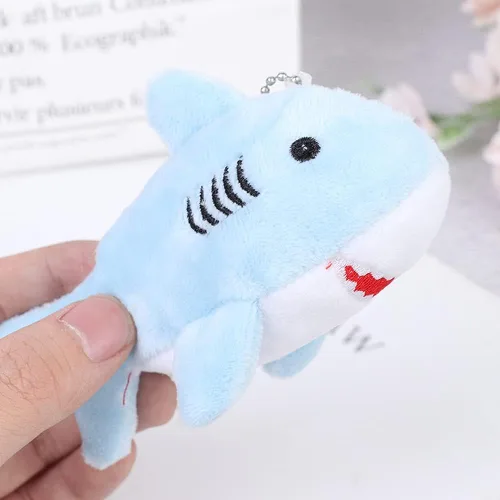 Mini llavero de tiburón azul de felpa, adorno de animal de peluche de tiburón suave, colgantes de llavero, decoración del hogar, Azul